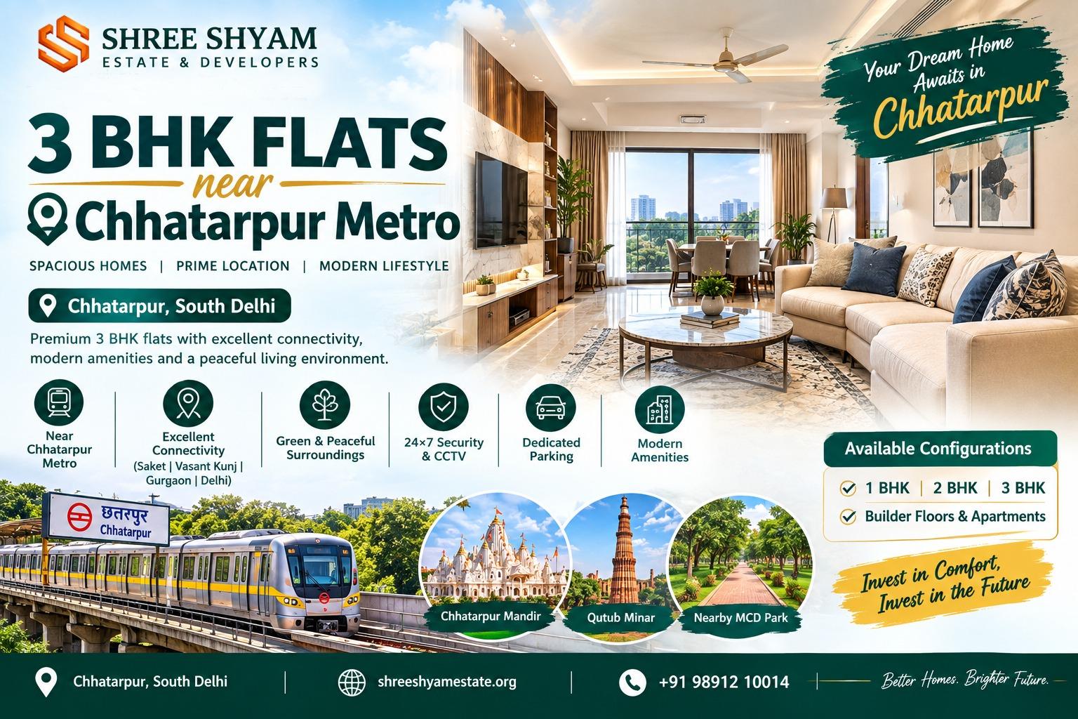 3 BHK Flats Near Chhatarpur Metro